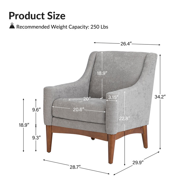 Fauteuil Arshanti avec pieds en bois massif, Gris