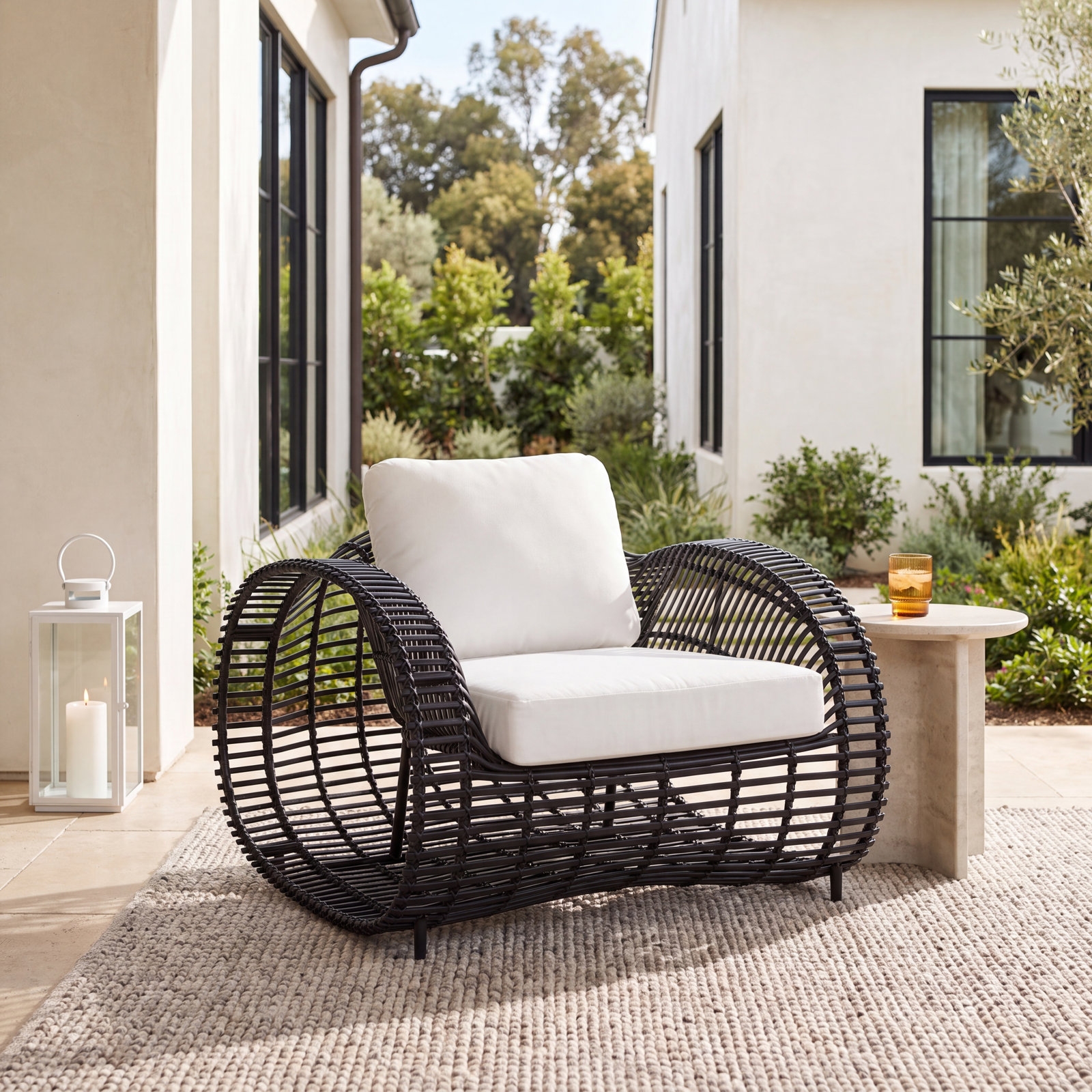 Dochi Premium All-Weather Wicker Outdoor Lounge Chair , Sunbrella® Cushions Included, Black Sunbrella®