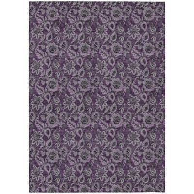 Tapis d'intérieur lavable floral mauve et lilas 5 pi x 8 pi aubergine