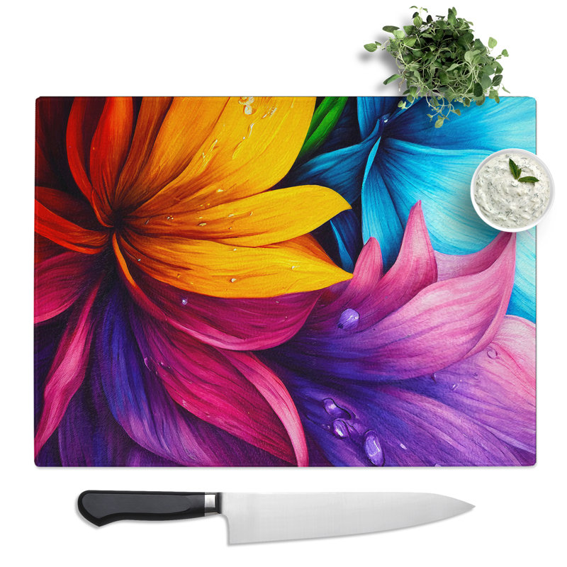 Vibrant Flowers No.1  Glass Chopping Board