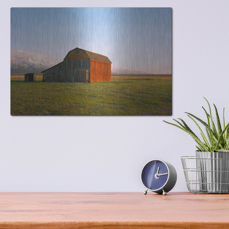 «The Ol 'Barn» par Sol Rapson, art mural en métal, H 12 po x l 16 po