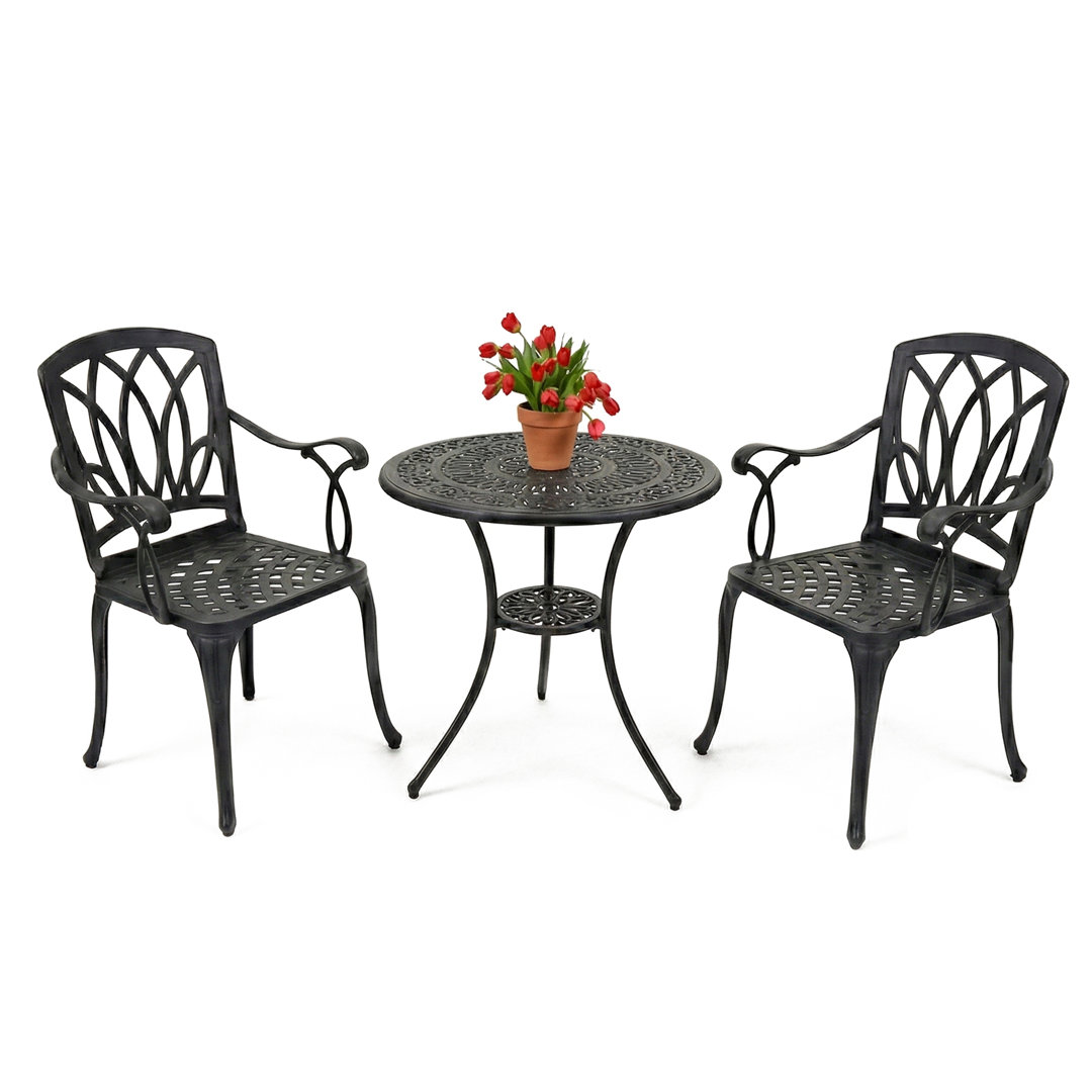 POSITANO Garden & Patio Table & 2 Chairs Cast Aluminium Bistro Set