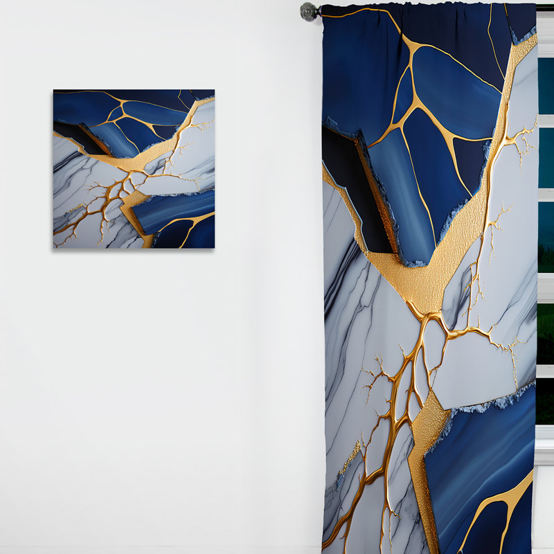 Abstract Geode Blue I - Abstract Marble Curtain - Velvet Room Darkening - 1 panel, 52" W x 84" L