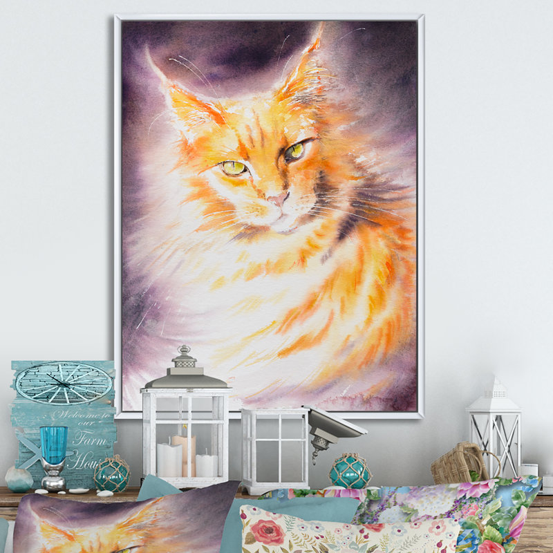 «Beautiful Cat», peinture murale traditionnelle sur toile, H 40 po x l 30 po x P 1,5 po, Toile à cadre flottant blanc