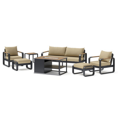 Andes 7-Piece Sunbrella® Outdoor Patio Fire Seating Set - Canvas Beige