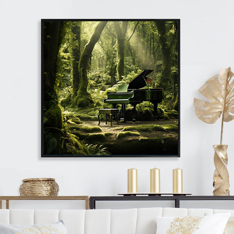 Piano Forest Serenade sur toile, Cadre flottant noir, H 30 po x l 30 po x P 1 po