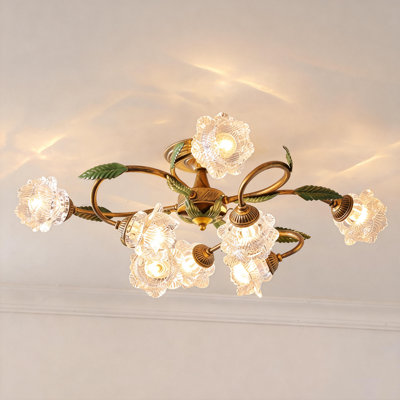 Flower Glass Semi Flush Chandelier Light