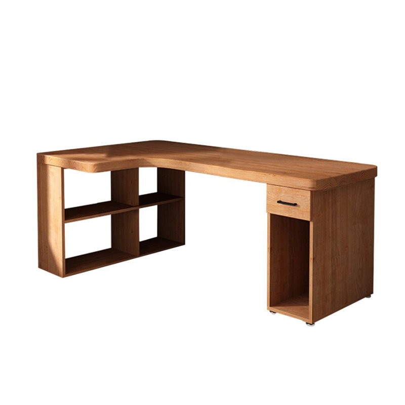Bureau de direction brun en L en bois massif avec 1 tiroir, H 29,53 po x l 62,99 po x P 39,37 po, Retour à gauche