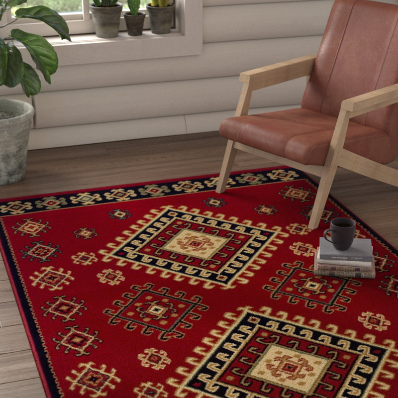 Padillo Geometric Area Rug, Rectangle 6' x 9', Red