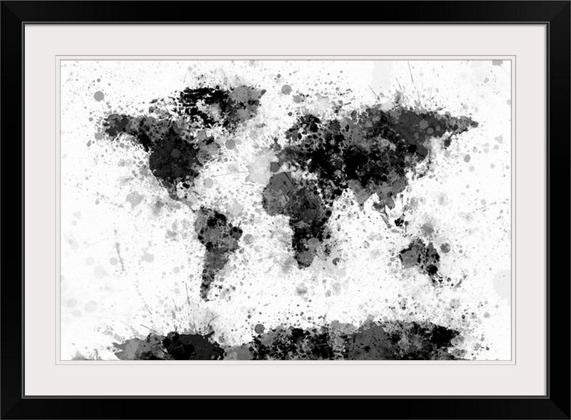 «World Map Paint Splash» par Francy, impression, Cadre noir, H 24 po x l 32 po x P 1 po