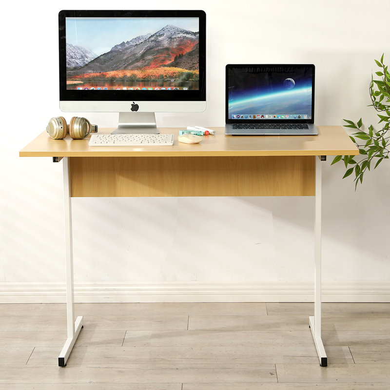 Computer Gaming Table Metal Base Writing Desk, 29.5" H x 47.24" W x 23.6" D, Natural/White