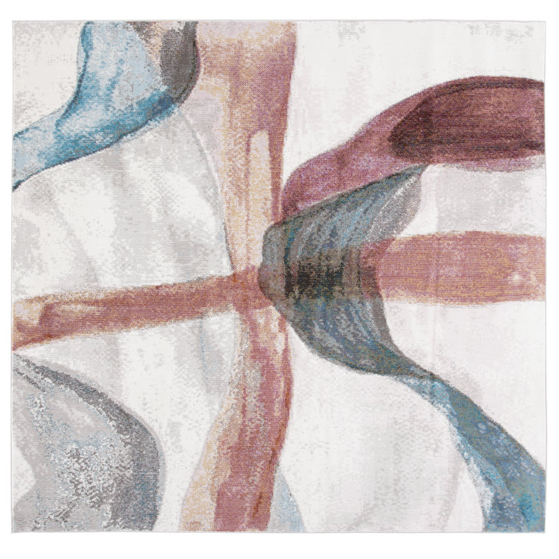 Papillon Abstract Pink/Blue Area Rug, Square 6'5"