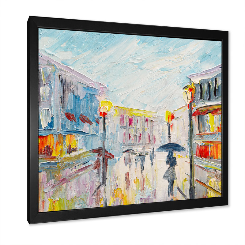 Illustration romantique d'un couple romantique à Paris, H 16 po x l 16 po x P 1 po, Cadre noir