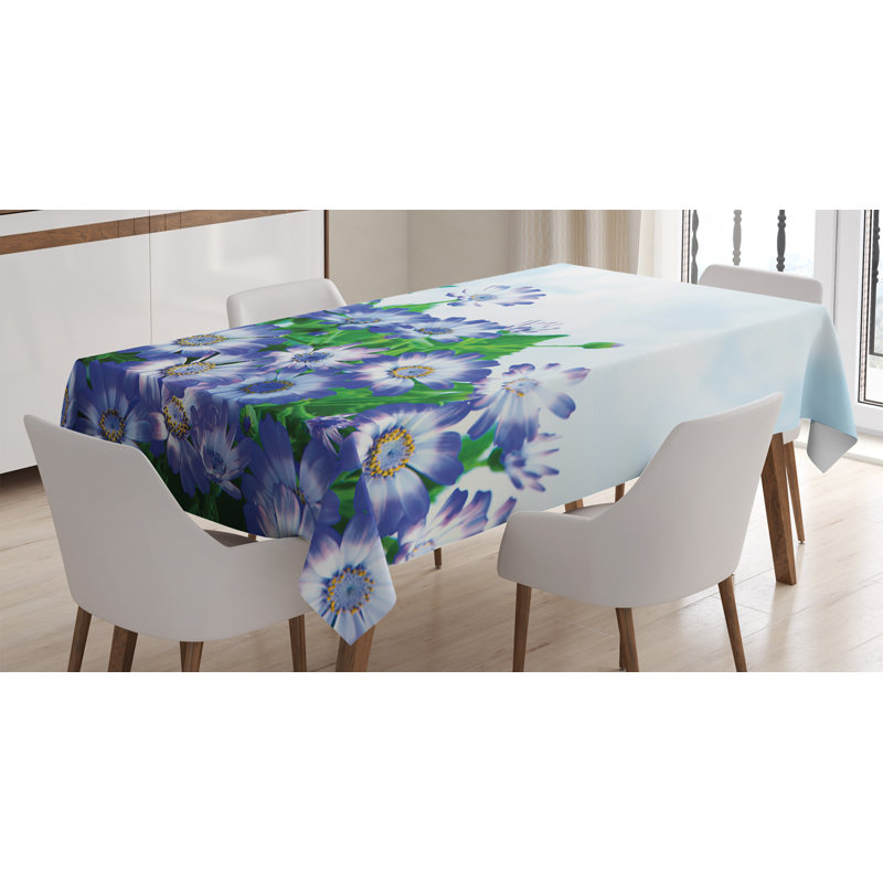 Ambesonne Flower Tablecloth, Bunch Of Fresh Wildflowers In Grass Vivid Spring Daisy Bloom Over Sky Floral Design, Rectangular Table Cover For Dining Room Kitchen Decor, 52" X 70", Blue Green