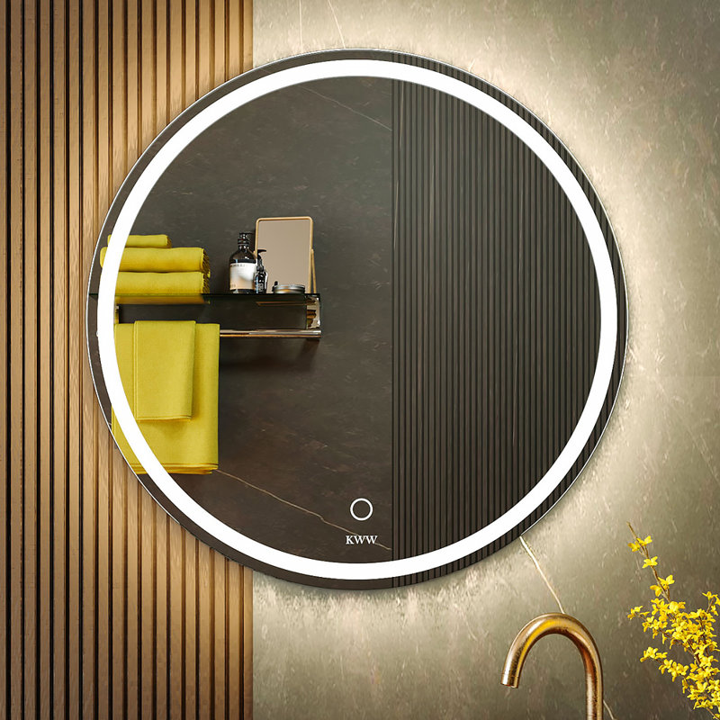 Maielle Round Bathroom LED Lighted Mirror, Illuminated Dimmable Anti-FogMakeup Vanity Mirror, 23'' H x 23'' W x 1'' D