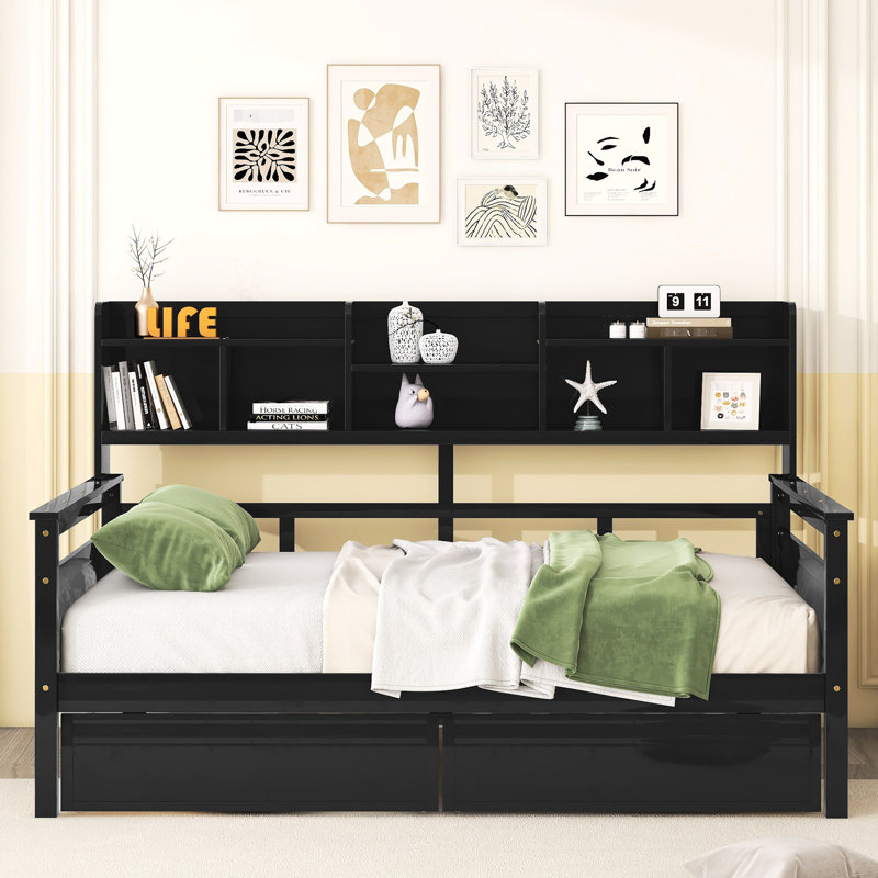 Full Size Daybed In , Two Drawers, Bedside Shelf And Wood Slat Support, Good For Family Rest Color, Support Stable Sleep