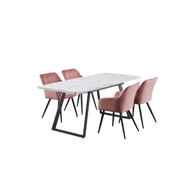 Yerres 4 Person Dining set - a Rectangular Extendable Dining Table with Metal Legs and a Set of 4 Quilted Velvet Dining Chairs for Dining Room - Modern Dining Table Set