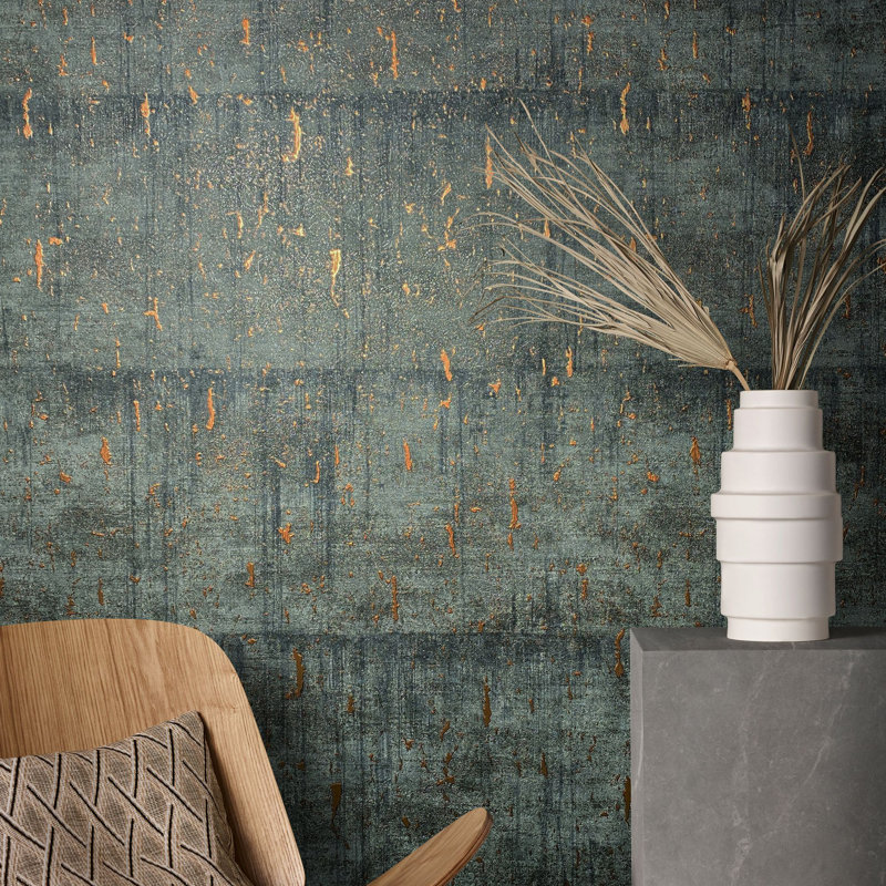 Air Collection Metallic Aged Concrete Textured Wallpaper Roll, Gold