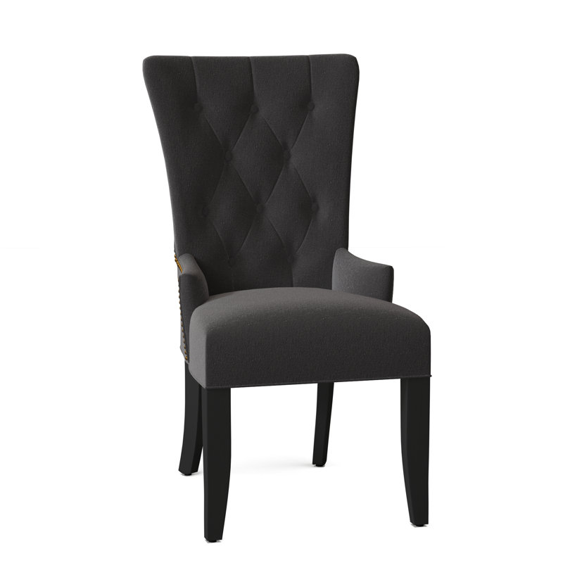 Upholstered Dining Chair, Brass, 1540-082, Black Satin