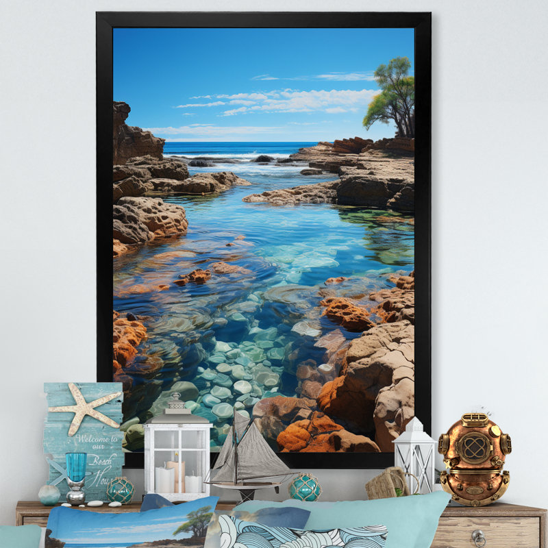 Beach Photo Tranquil Tidepools I - Art mural sur toile nautique et plage, H 44 po x l 34 po x P 1,5 po, Cadre photo noir