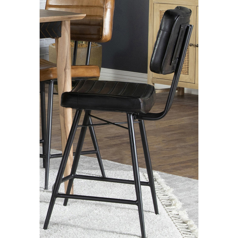 Chaise de comptoir rembourrée avec pieds en métal, Espresso antique