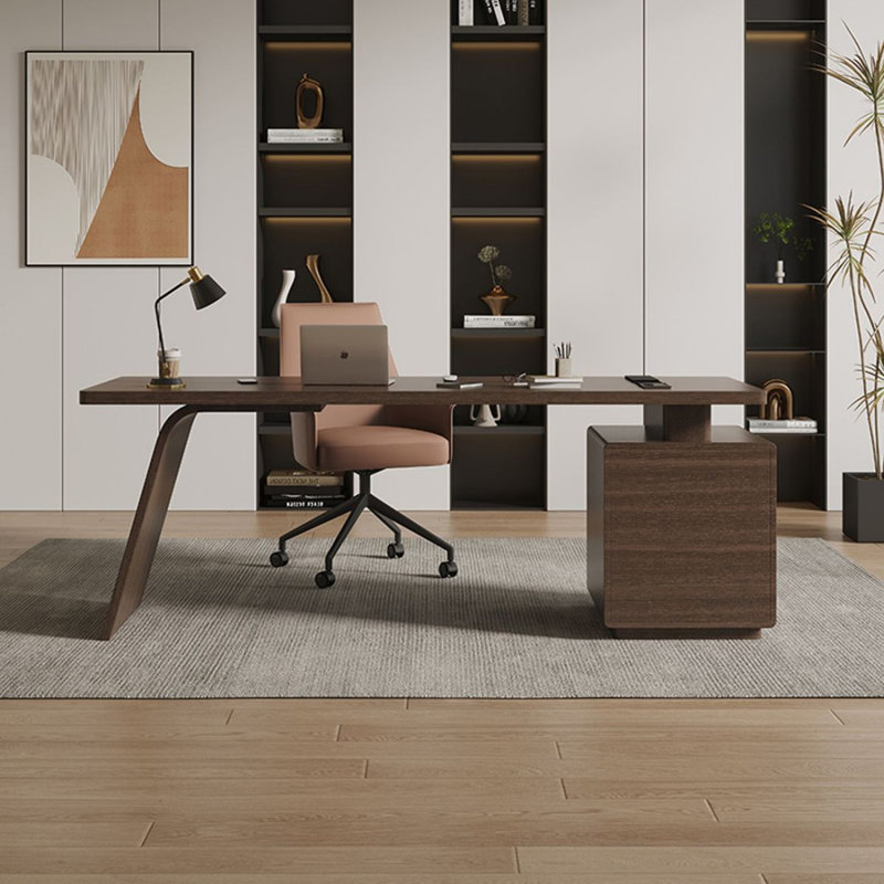 Bureau rectangulaire à 3 tiroirs Smoky Wood, Retour à gauche, H 29,53 po x l 70,87 po x P 27,56 po