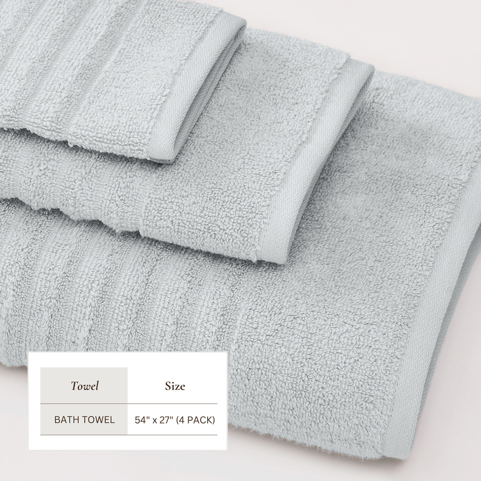 100% Zero-Twist Cotton Ribbed Hand Towels (Set of 6), Light Blue, Bath Towels - 4 Pack