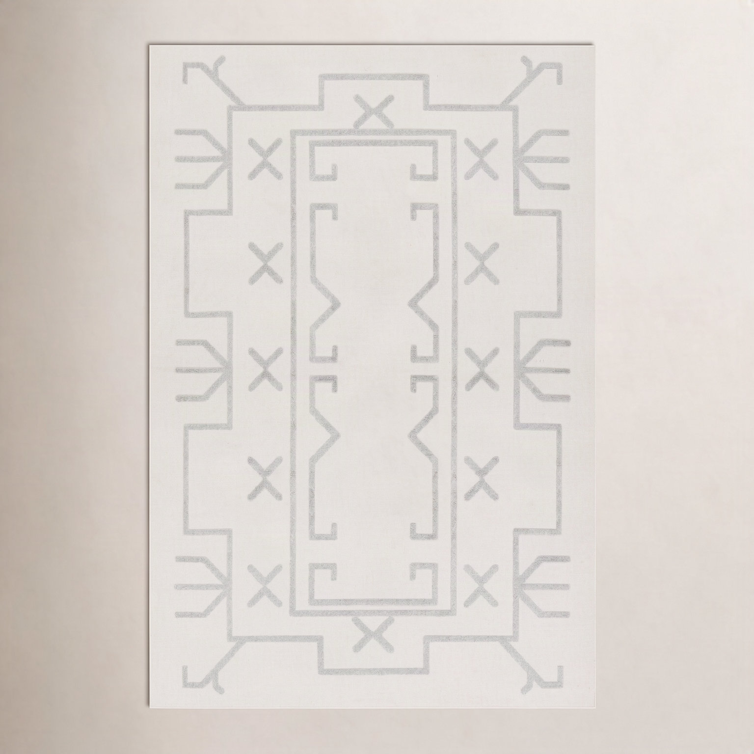 Cobblefield Cream Gray Geometric Outdoor Rug, Rectangle 5'3" x 7'6"