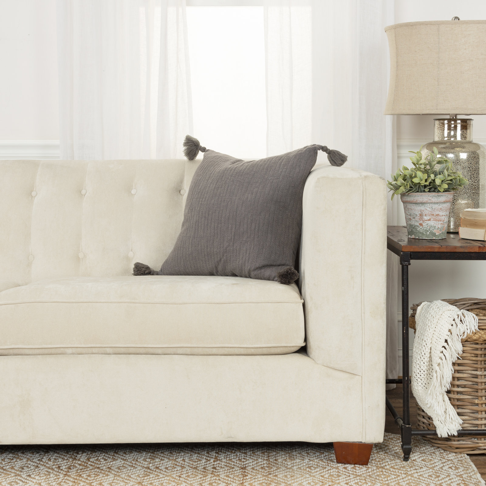 Colombina Embroidered Cotton Throw Pillow, Gray