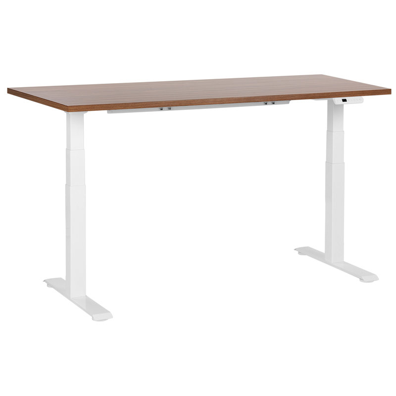 Luff Adjustable Metal Base Standing Desk, White, Brown, 128cm H x 160cm W x 72cm D