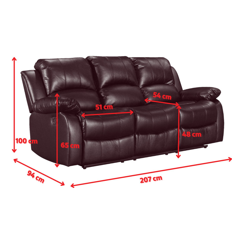 Shewmaker Faux Leather Reclining Sofa, Brown, 3