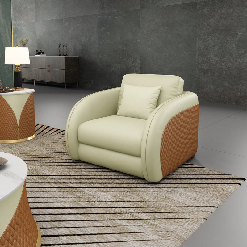 Noir Leather Club Chair, Beige/Cognac Genuine Leather