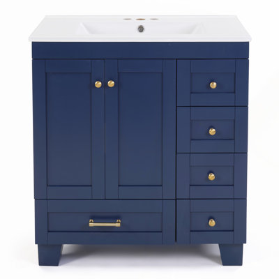 Freestanding Single Sink Bathroom Vanity with Solid Wood and Engineered Top