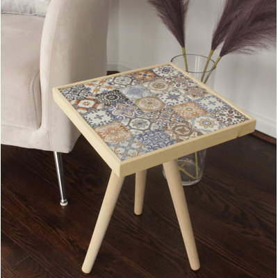 Canora Grey Side Table Coffee Table End Table Nightstand Nesting Table Bedside Table Accent Table Home Essentials Solid Wood Table Mexican Tile Table Ceamic Top End Table 17X 17 Walnut