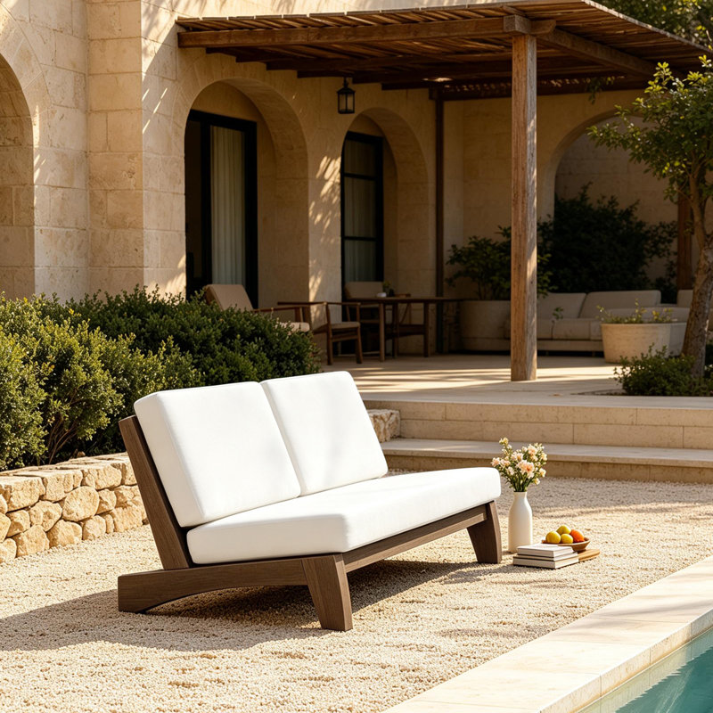 Polett 43.9'' Wide Outdoor Loveseat with Cushions, Beige, Brown