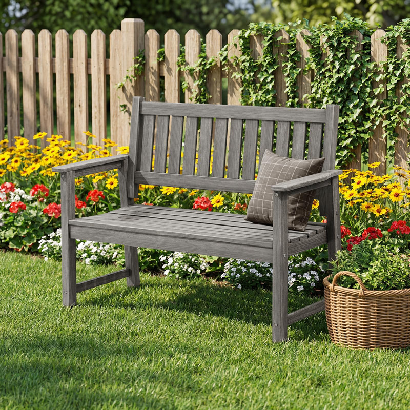 Banc de jardin pour 2 personnes, banc de patio en bois d'œuvre pour porche, parc, jardin, Gris clair