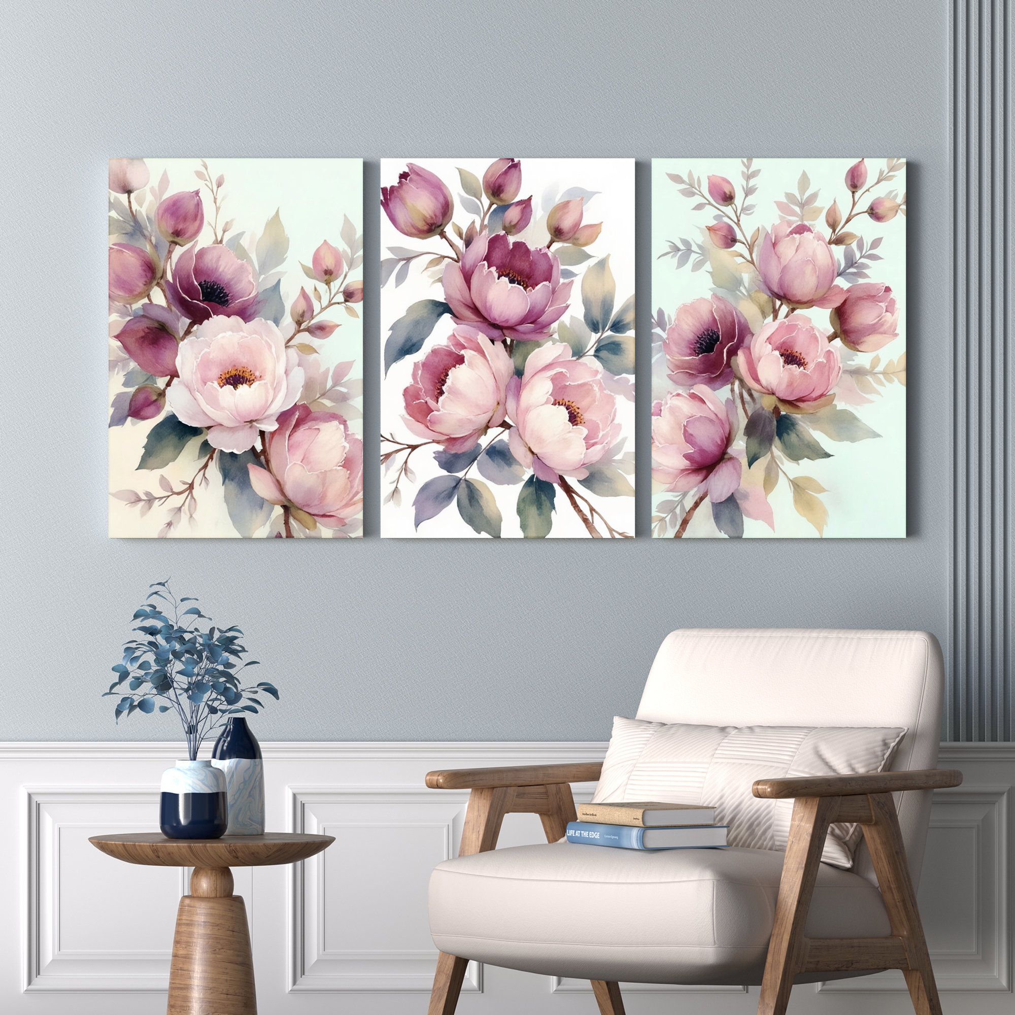 Red Barrel Studio® Peony Floral Canvas Wrapped Wall Art, Watercolor ...