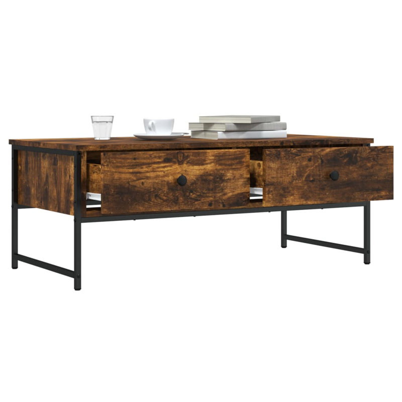 Hubler Four Leg Coffee Table with Storage, Smoked Oak