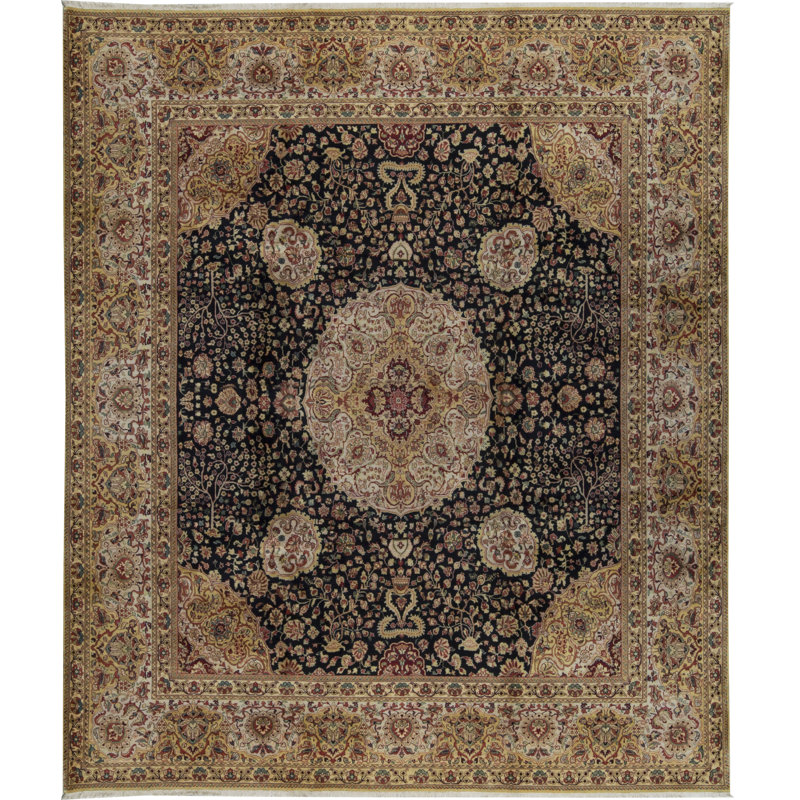 Hand-Knotted High-Quality Blue and Cream Area Rug