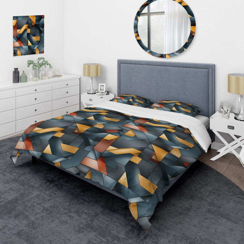 Literie à motif géométrique noir Urban Urban, Housse de couette simple + 1 taie décorative stan