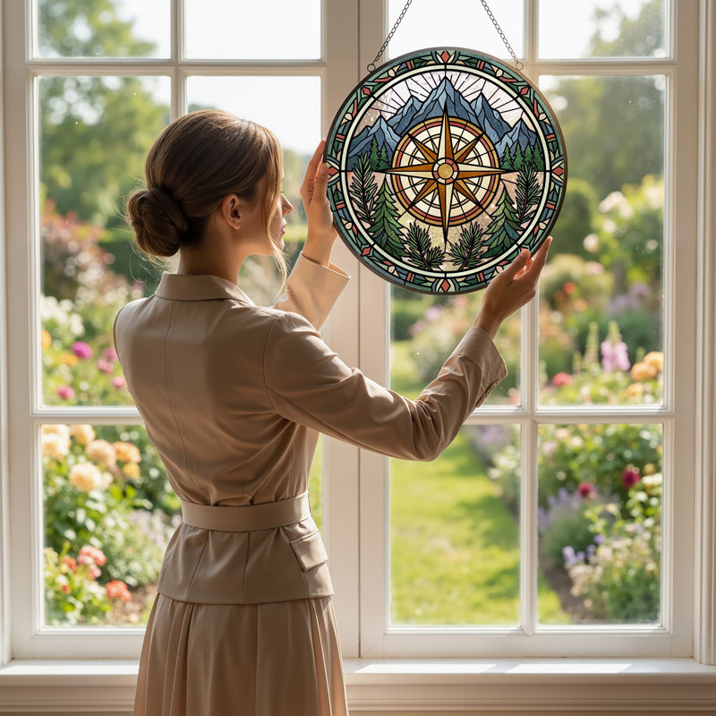 Panneau de vitrail Compass Rose, H 12 po, 12"H