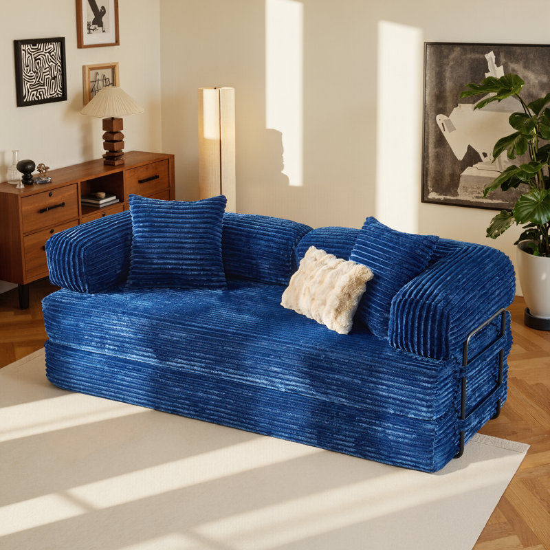 Canapé-lit escamotable convertible avec 2 oreillers Boneless, Plush Blue