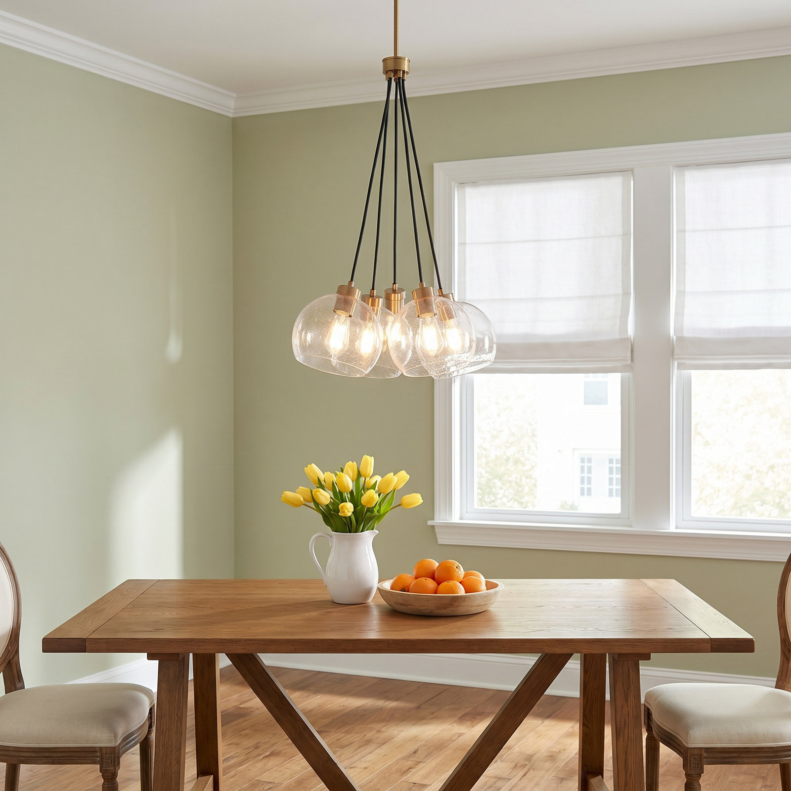 5 Light Glass Steel Dimmable Pendant