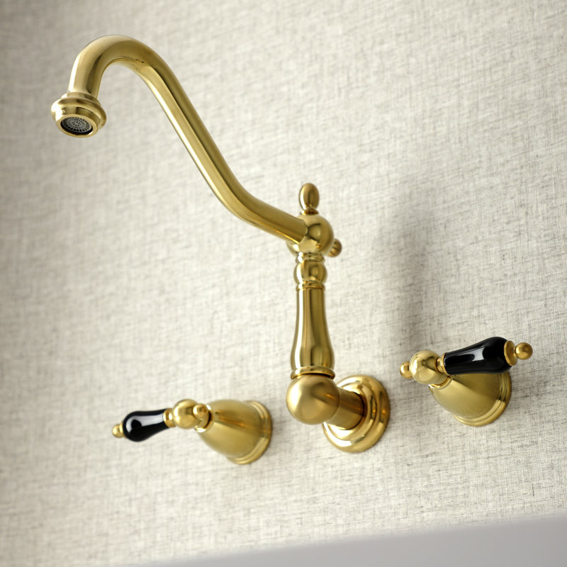 Kingston Brass Duchess Double-Handle 3-Hole Wall-Mount Kitchen Faucet, Brushed Brass