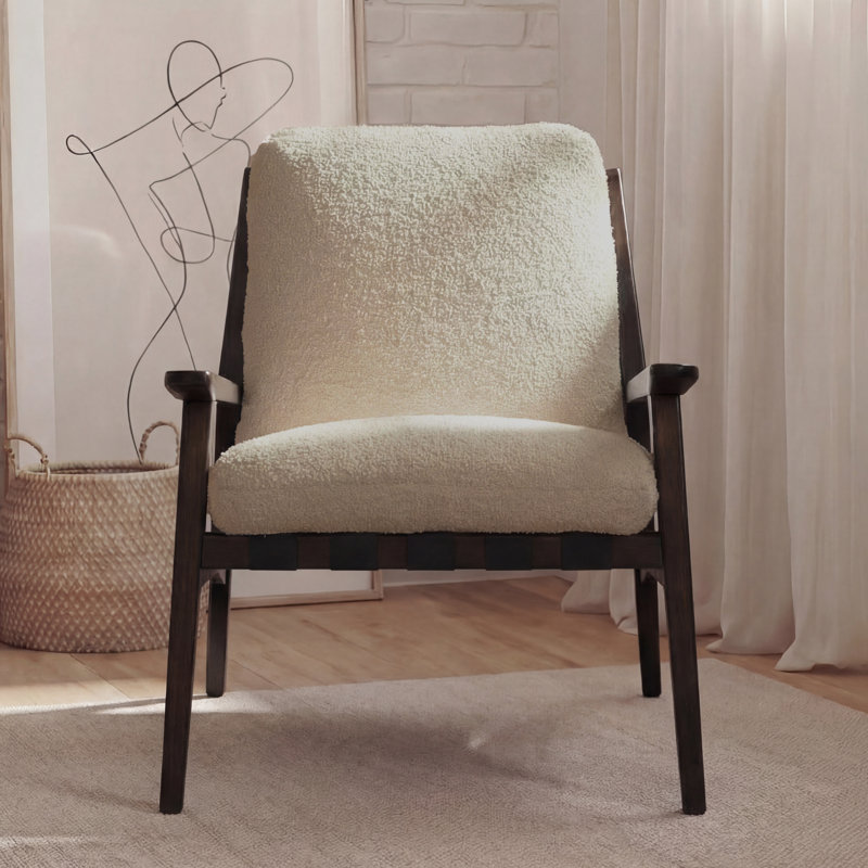 Méridienne Mid Century, Noyer brossé, Tapioca Premium Boucle