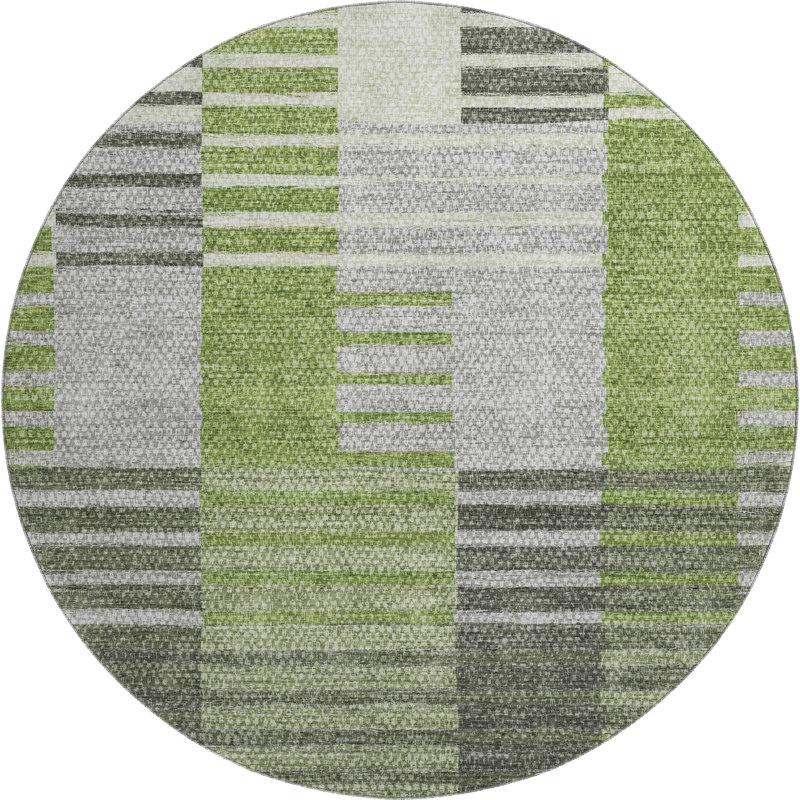 Premium Machine Washable Prisco Green Rug, Round 8'