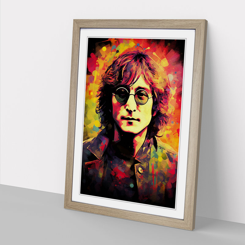 John Lennon Digital - Framed Print, 64cm H x 46cm W x 2cm D, Oak Framed