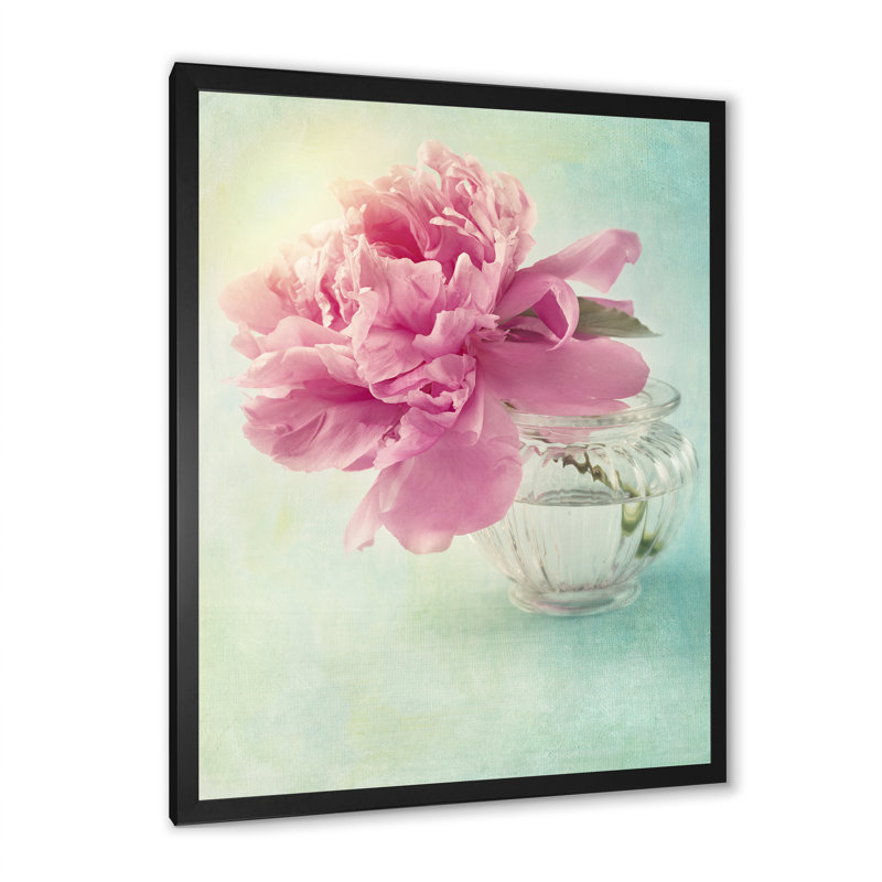 Pivoine rose dans un vase II - décoration murale traditionnelle en toile, Impression noire sur toile encadrée