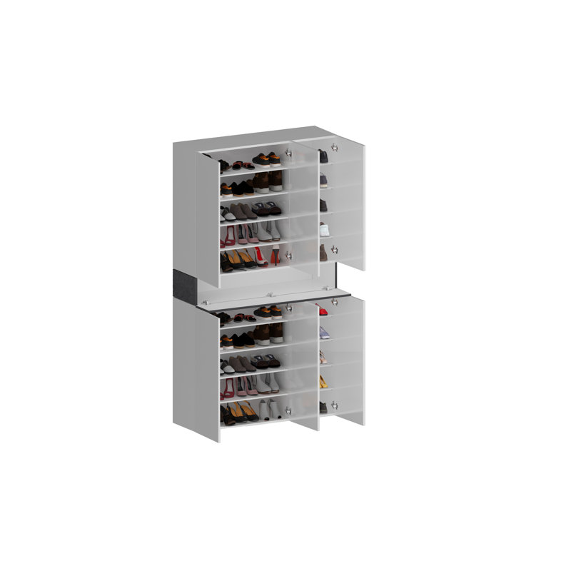 60 Pair Shoe Storage Cabinet, White/Grey