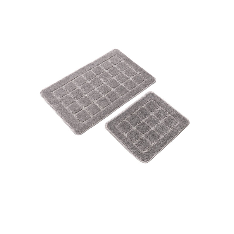 Premium Bathmat Set (2 Pieces), Grey, 19.7 x 31.5 inches & 15.7 x 19.7 inches | 100% Polypropylene, 1350 g/m² | Non-Slip Natural Latex Sole, Easy to Clean, Soft Pile Height: 0.5 mm, Perfect for Home & Bathroom Décor